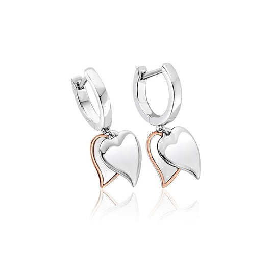 Cwtch Silver Double Heart Drop Earrings