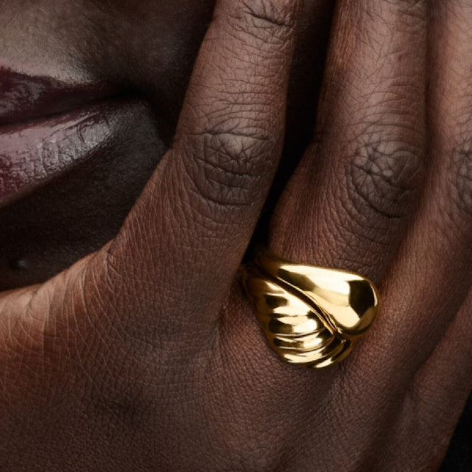 Pandora Gold Rippled Stacking Rings, Size 48