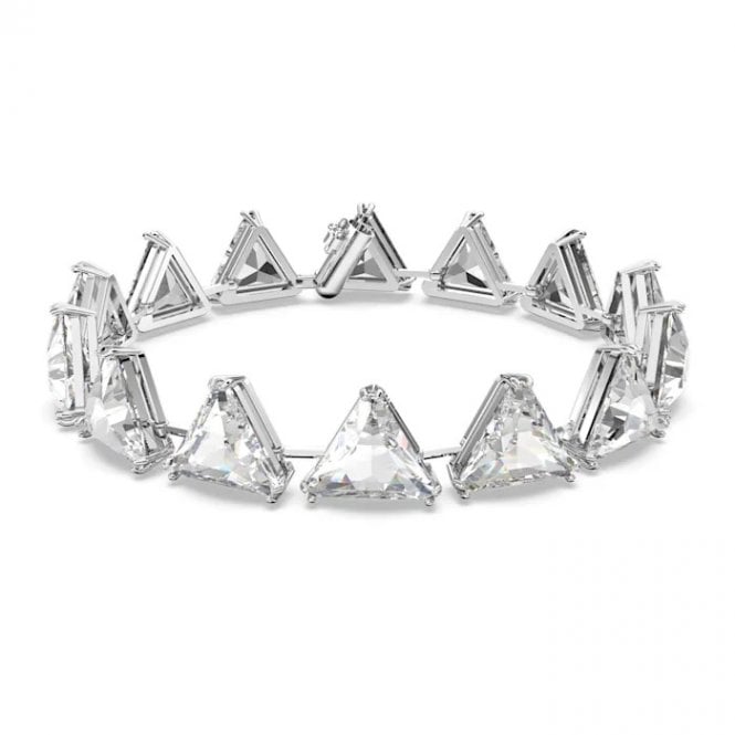 Matrix Triangle Cut Bracelet with White Crystal in Rhodium Silver
