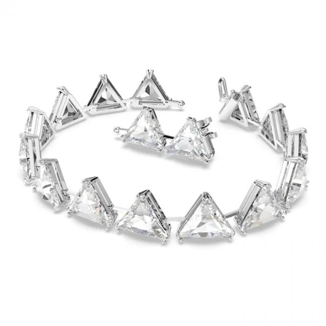 Matrix Triangle Cut Bracelet with White Crystal in Rhodium Silver