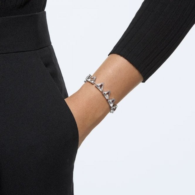 Matrix Triangle Cut Bracelet with White Crystal in Rhodium Silver