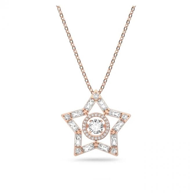 Stella Star Pendant Necklace with White Crystal in Rose Gold