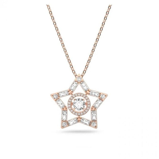 Stella Star Pendant Necklace with White Crystal in Rose Gold