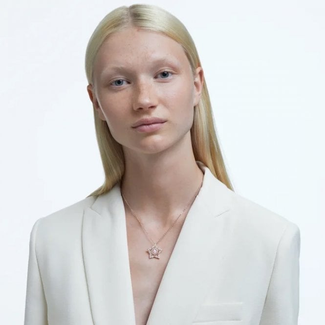 Stella Star Pendant Necklace with White Crystal in Rose Gold
