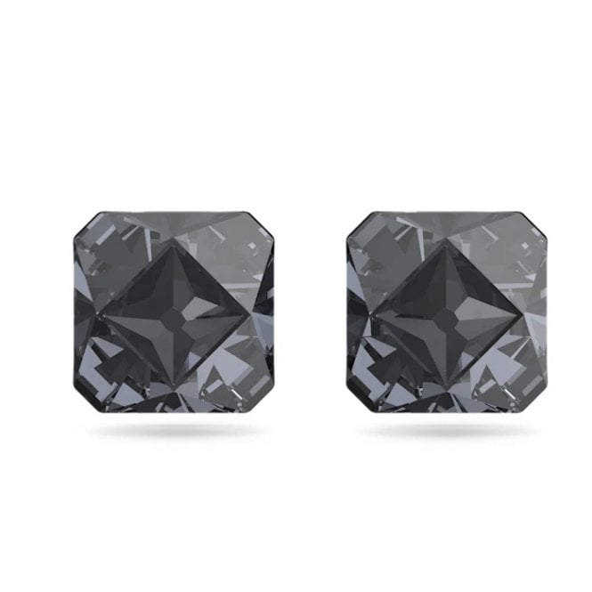 Matrix Pyramid Cut Stud Earrings with Grey Crystal in Ruthenium