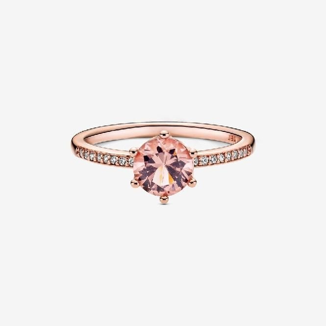Rose Pink Sparkling Crown Solitaire Ring, Size 54