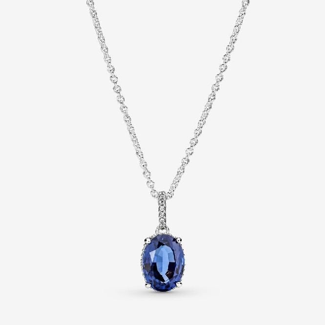 390770c01 Pandora Sparkling Blue Statement Halo Pendant Necklace, 45cm, 390055C01-45