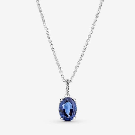 Sparkling Blue Statement Halo Pendant Necklace, 45cm