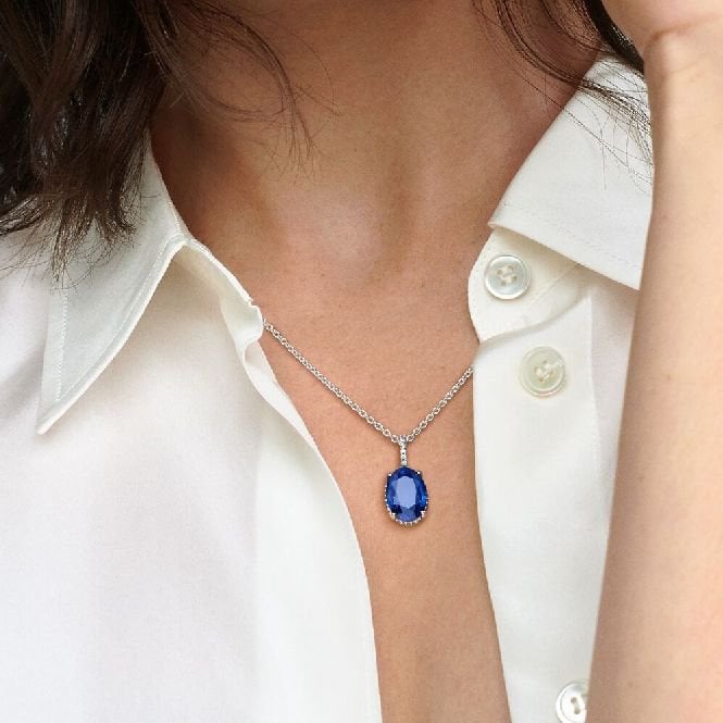 Sparkling Blue Statement Halo Pendant Necklace, 45cm