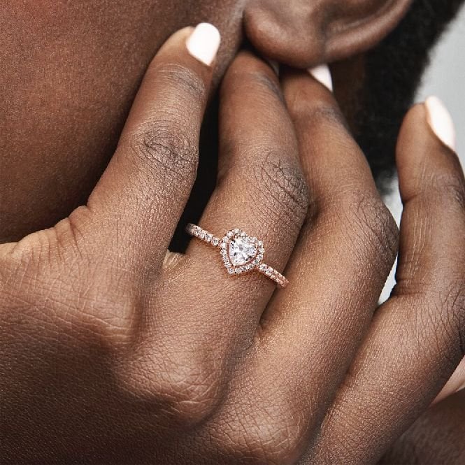 Rose Sparkling Elevated Heart Ring, Size 54