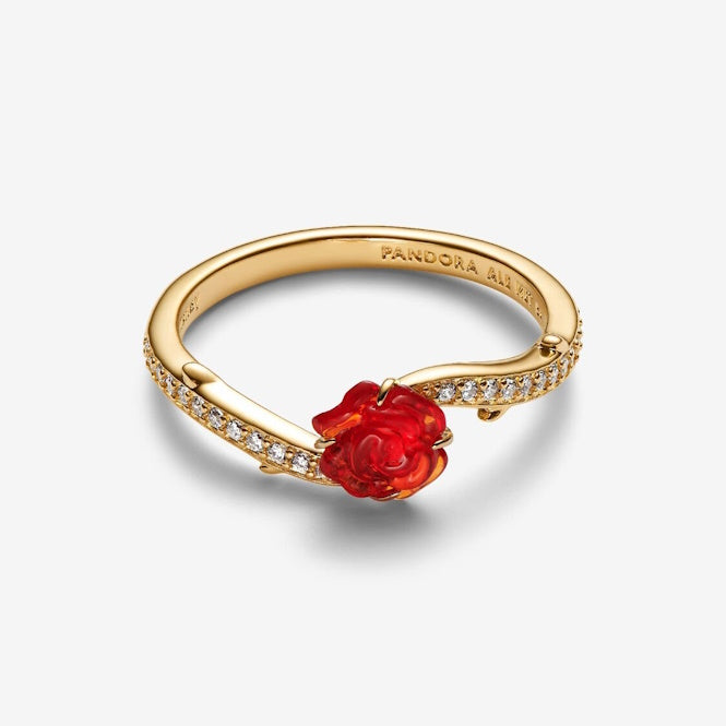 Disney Beauty and the Beast Gold Enchanted Rose Ring, Size 56