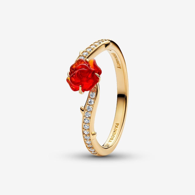 Disney Beauty and the Beast Gold Enchanted Rose Ring, Size 52