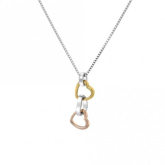 Silver Trio Triple Heart Pendant with Gold & Rose Gold