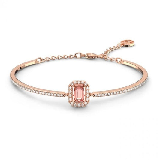 Una Octagon Cut Bangle with Pink Crystal in Rose Gold