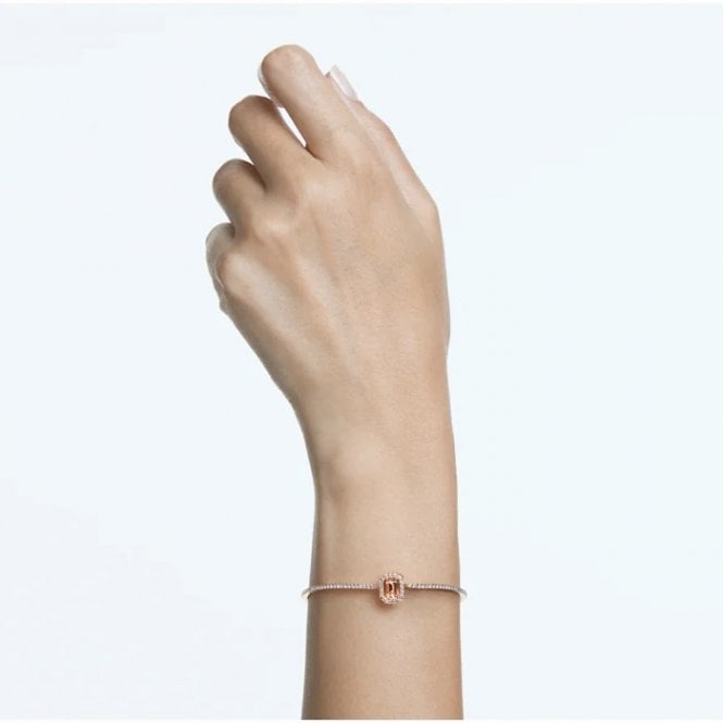 Una Octagon Cut Bangle with Pink Crystal in Rose Gold
