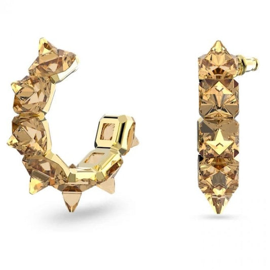 Matrix Pyramid Cut Hoop Earrings with Yellow Crystal in Gold