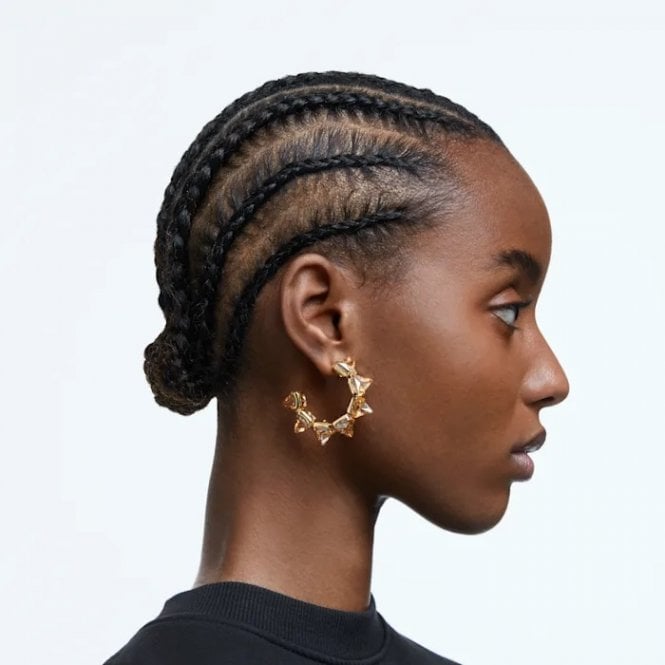 Matrix Pyramid Cut Hoop Earrings with Yellow Crystal in Gold