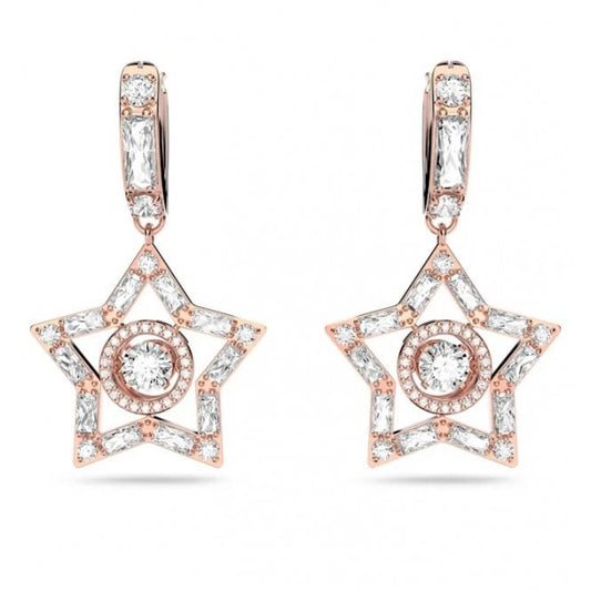 Stella Star Hoop Earrings with White Crystal in Rose Gold