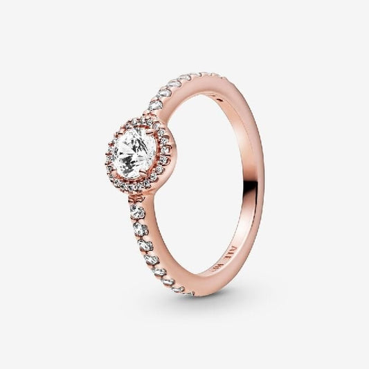 Rose Classic Sparkle Halo Ring, Size 54