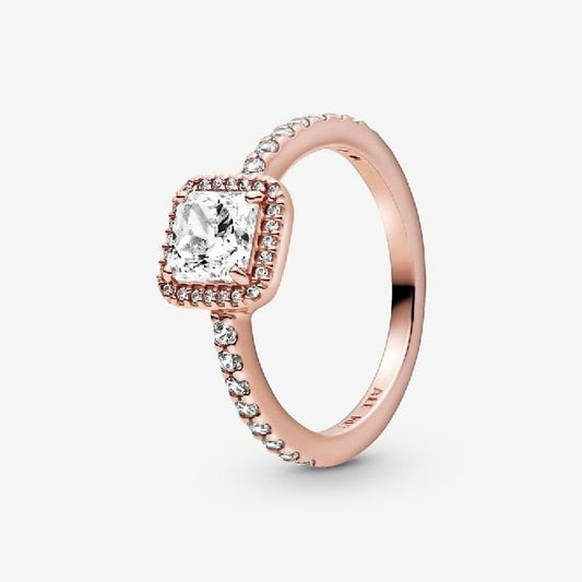 Rose Square Sparkle Halo Ring, Size 60