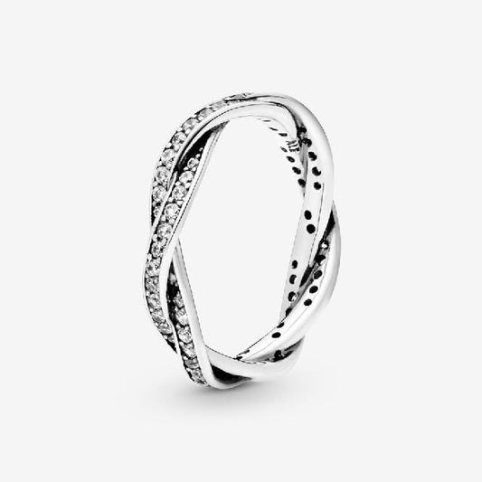 Sparkling Twisted Lines Ring, Size 54