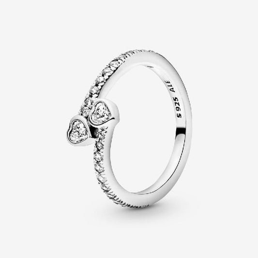 Two Sparkling Hearts Ring, Size 48