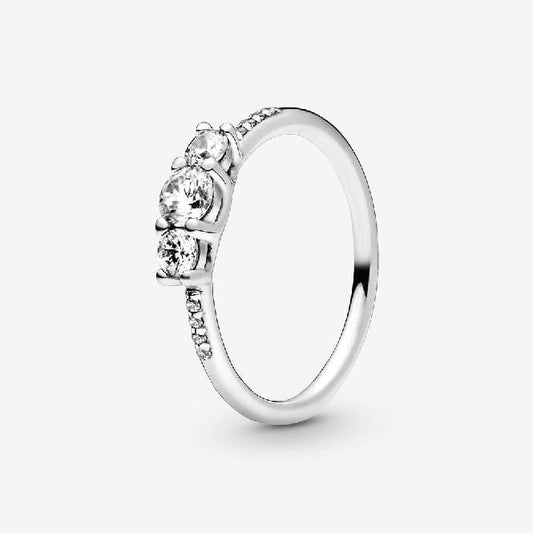 Clear Three-Stone Ring, Size 54