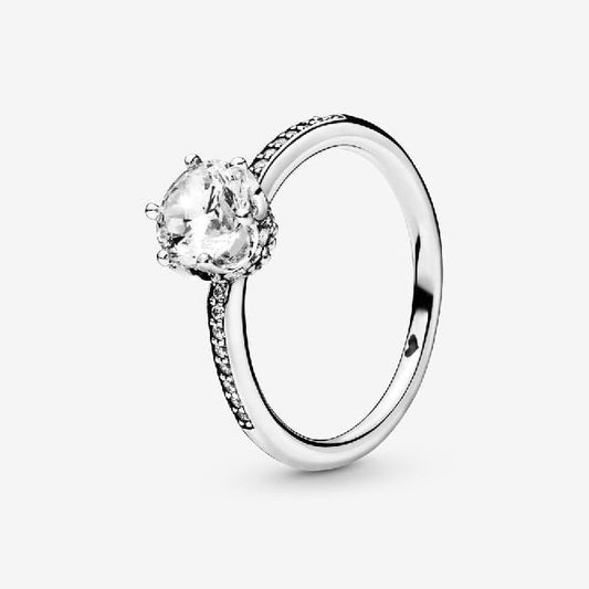Clear Sparkling Crown Solitaire Ring, Size 54