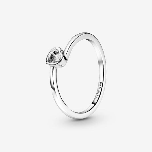 Clear Tilted Heart Solitaire Ring, Size 56