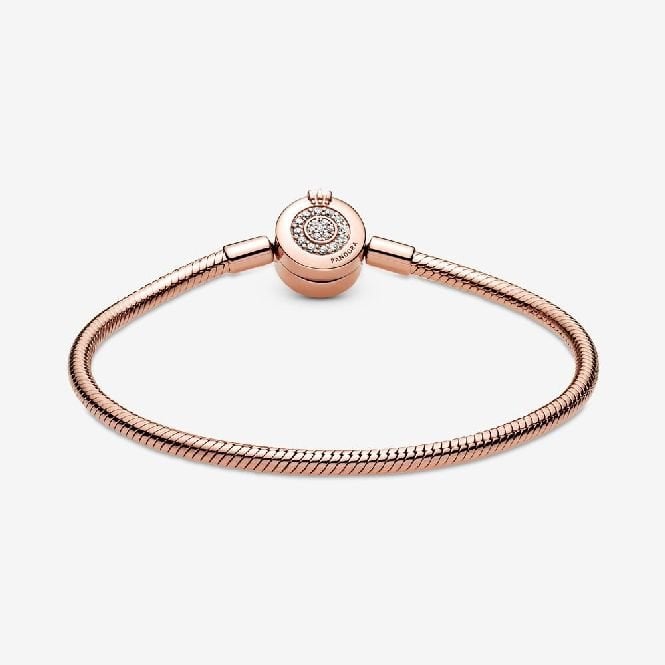 Moments Rose Sparkling Crown O Snake Chain Bracelet, 16cm
