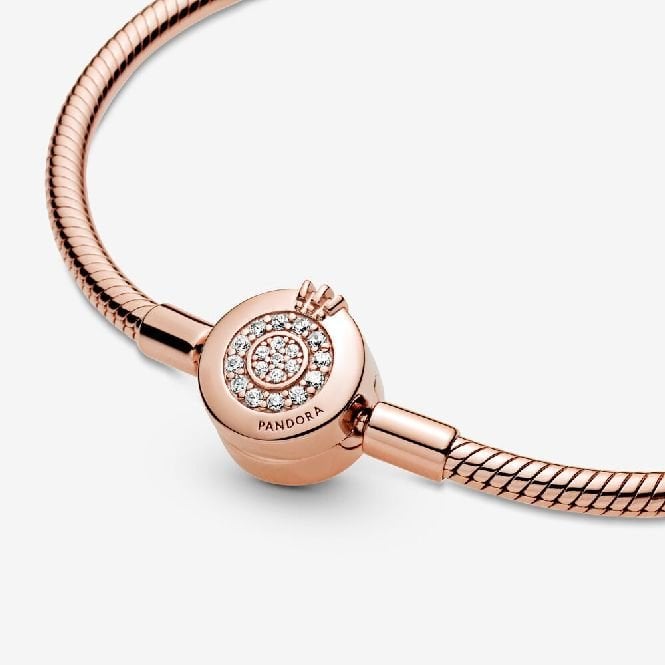 Moments Rose Sparkling Crown O Snake Chain Bracelet, 16cm