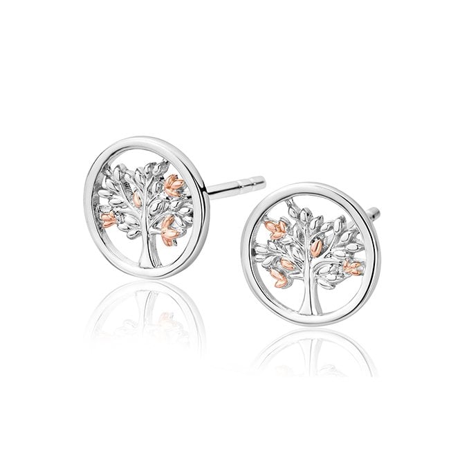 Tree of Life Circle Silver Stud Earrings