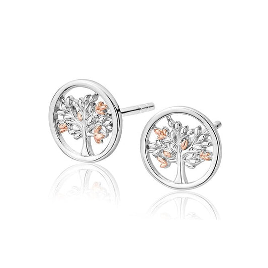 Tree of Life Circle Silver Stud Earrings