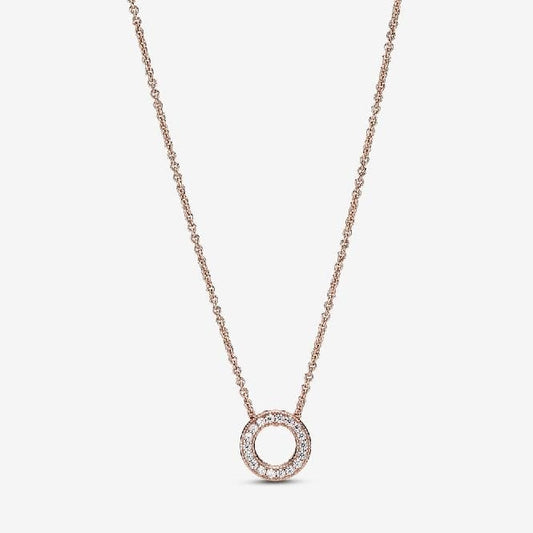 Rose Logo Pave Circle Collier Necklace, 45cm