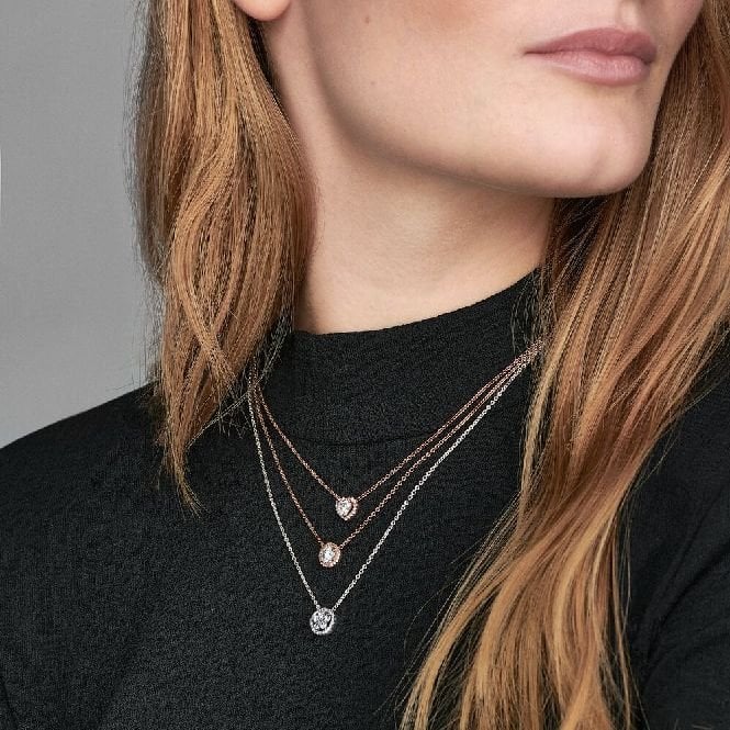 Rose Sparkling Heart Collier Necklace, 45cm