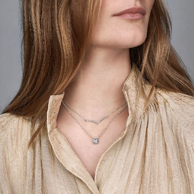Square Sparkle Halo Necklace, 45cm