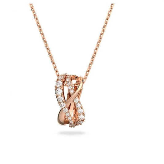 Hyperbola Pendant Necklace with White Crystal in Rose Gold