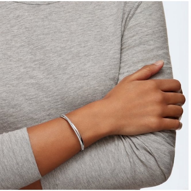 Hyperbola Bangle with White Crystal in Rhodium Silver