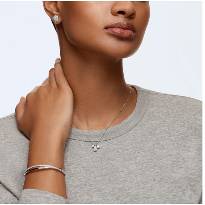Hyperbola Bangle with White Crystal in Rhodium Silver