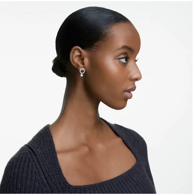 Constella Circle Hoop Earrings with Round-Cut White Crystal in Rhodium Silver