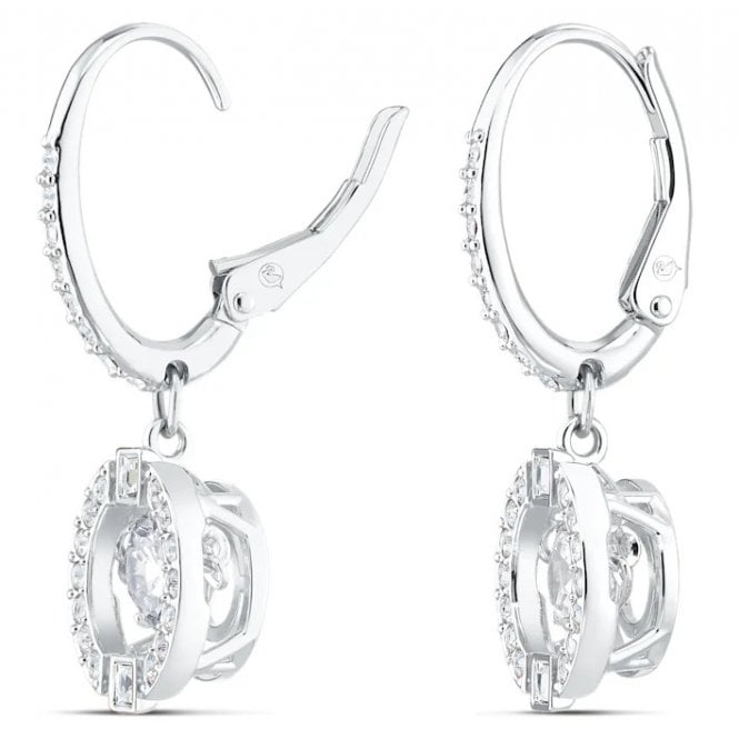 Una Drop Earrings with Round-Cut White Crystal in Rhodium Silver