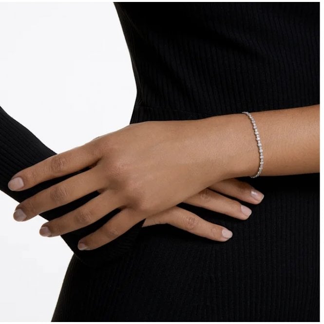 Matrix Tennis White Crystal Bracelet in Rhodium Silver