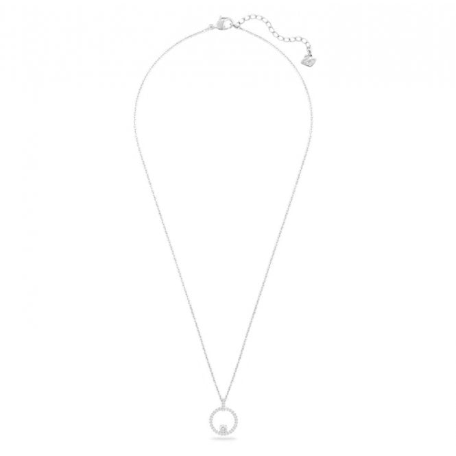 Constella Circle White Crystal Circle Pendant Necklace in Rhodium Silver
