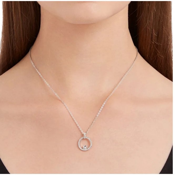 Constella Circle White Crystal Circle Pendant Necklace in Rhodium Silver