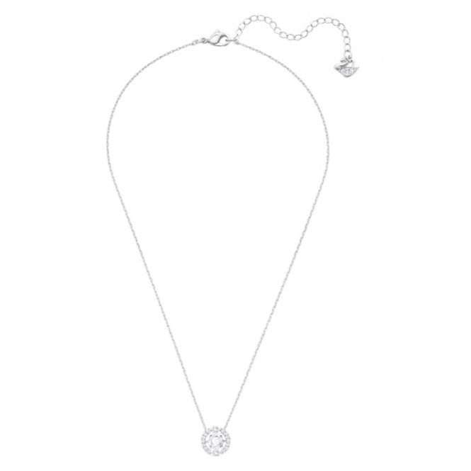 Una White Crystal Round Pendant Necklace in Rhodium Silver