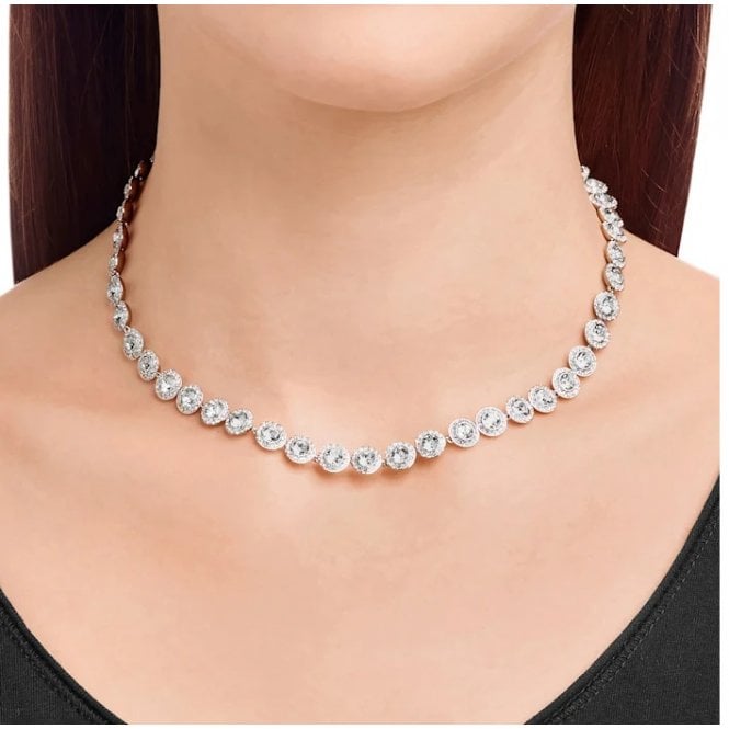Una Angelic All-Around White Crystal Pendant Necklace in Rhodium Silver