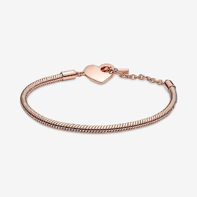 Moments Rose Heart T-Bar Snake Chain Bracelet, 19cm