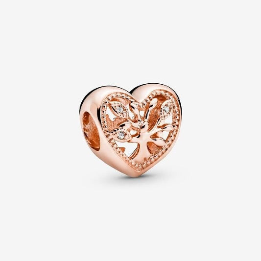Rose Openwork Family Tree Heart Charms