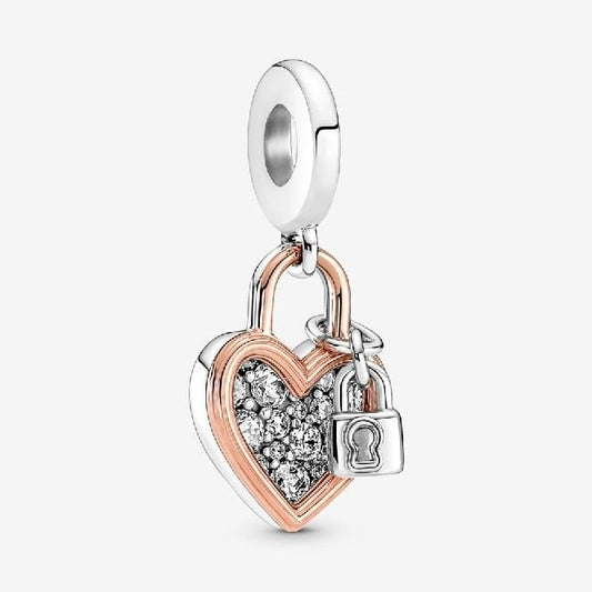 Heart Padlock Double Dangle Charms