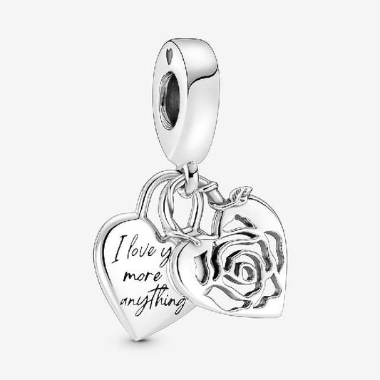 Rose Heart Padlock Dangle Charms